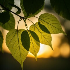 Green Leaves Backlit by Warm Sunset Light