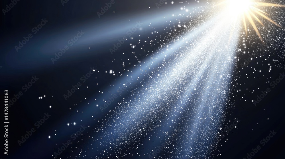Poster dramatic light rays emanating from a brilliant source, illuminating a dark background.