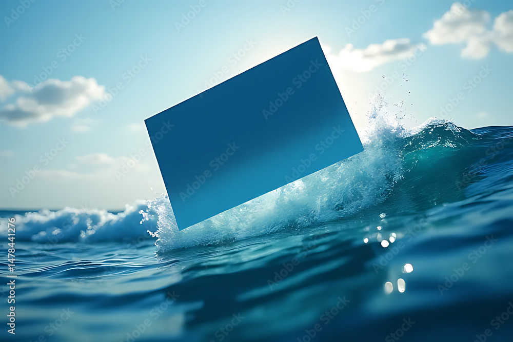 Poster ocean splashing wave with floating object seascape photography natural setting aerial view
