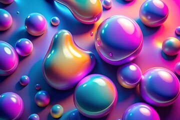 Glossy 3D liquid shape in vibrant colors on clean abstract background