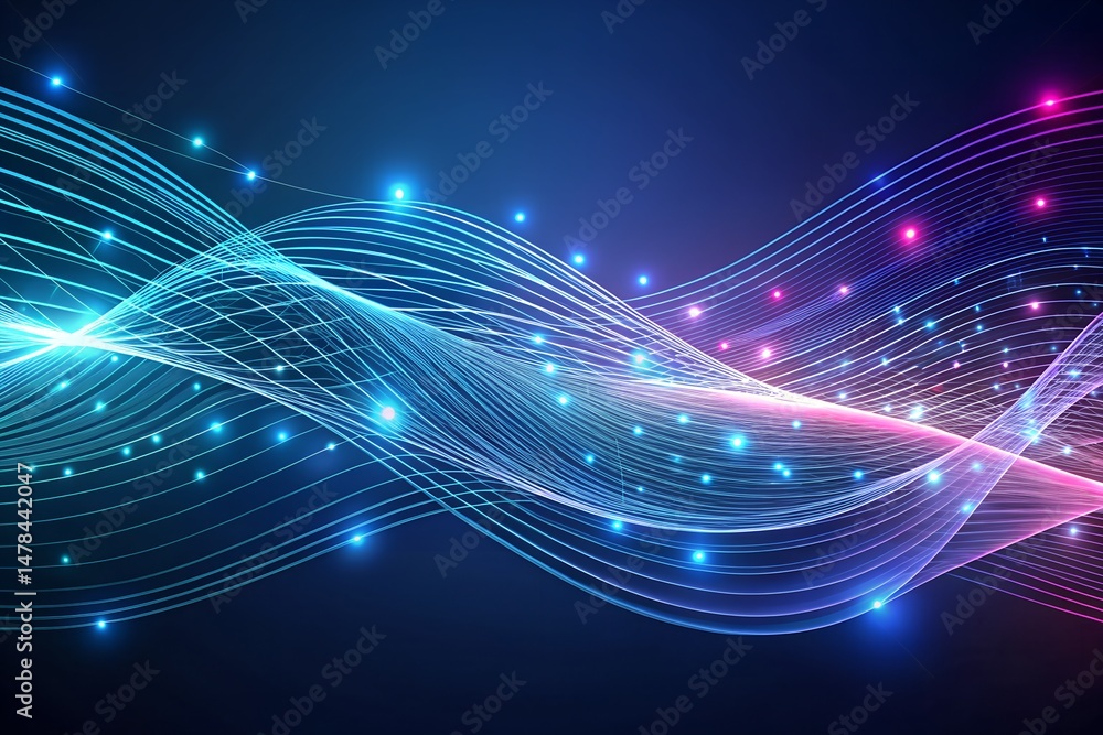 Wall mural abstract soft wave with curved lines stripes and sparkles on dark background