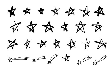 手書きの星のイラストセット(モノクロ)02