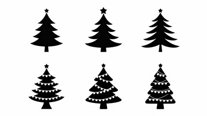 Obraz premium Enchanting Black and White Christmas Tree Silhouettes with Sparkling Festive Lights