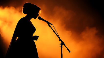 Vocalist Silhouette Against Fiery Orange Mist