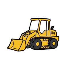 Fototapeta premium Cartoon Yellow Bulldozer with Tracks, Simple Vector Illustration