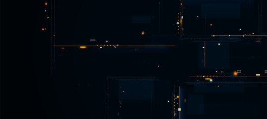 Futuristic Cyber Technology Background with Digital Orange and white lines on dark background and Glowing Light Interface circuit
