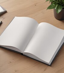Fototapeta premium Open vertical photo album mockup, showing clean blank pages for customization , flatlay, presentation, vertical
