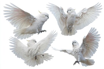 Obraz premium Collection of cockatoo, white parrot isolated on white background