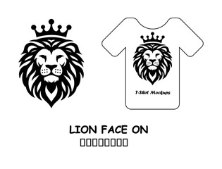 Majestic Lion Head with Crown Vector for T-Shirt Design and Apparel Branding in Bold Black Style Isolated on White Background Illustration

