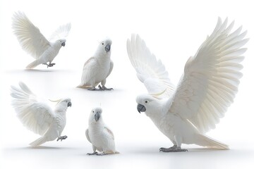 Obraz premium Collection of cockatoo, white parrot isolated on white background