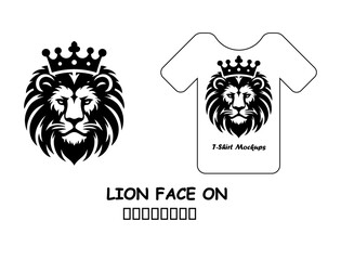 Majestic Lion Head with Crown Vector for T-Shirt Design and Apparel Branding in Bold Black Style Isolated on White Background Illustration

