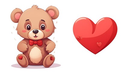 Obraz premium Adorable Toy Bear and Heart Vector Illustration Cartoon for Cute Child Products
