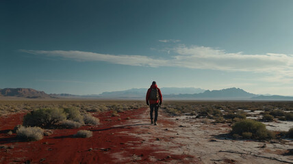 Lone Hiker Contemplating the Vast Desert Landscape
