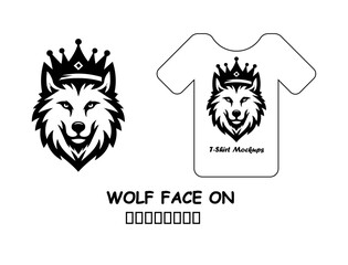 Royal crowned wolf face head vector illustration design for modern t-shirt mockup template branding, fashion apparel print, and animal graphic mascot artwork

