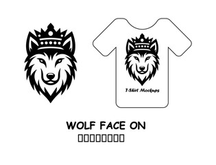 Royal crowned wolf face head vector illustration design for modern t-shirt mockup template branding, fashion apparel print, and animal graphic mascot artwork

