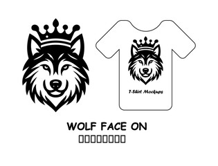 Royal crowned wolf face head vector illustration design for modern t-shirt mockup template branding, fashion apparel print, and animal graphic mascot artwork


