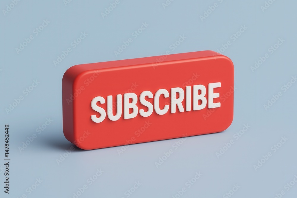 Poster red subscribe button floating on light blue background