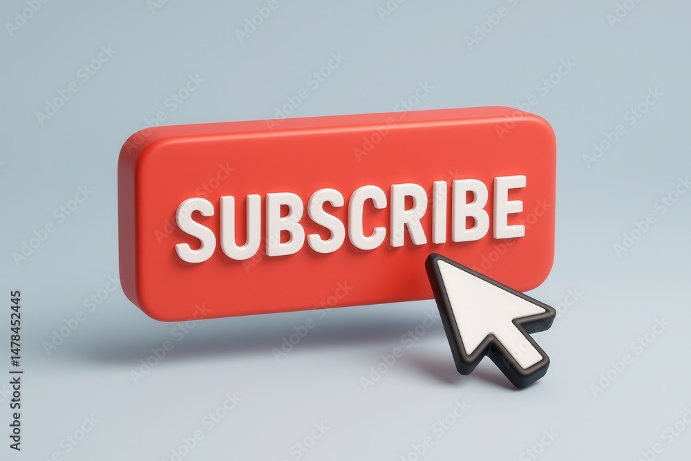 Poster mouse cursor clicking subscribe button on red background
