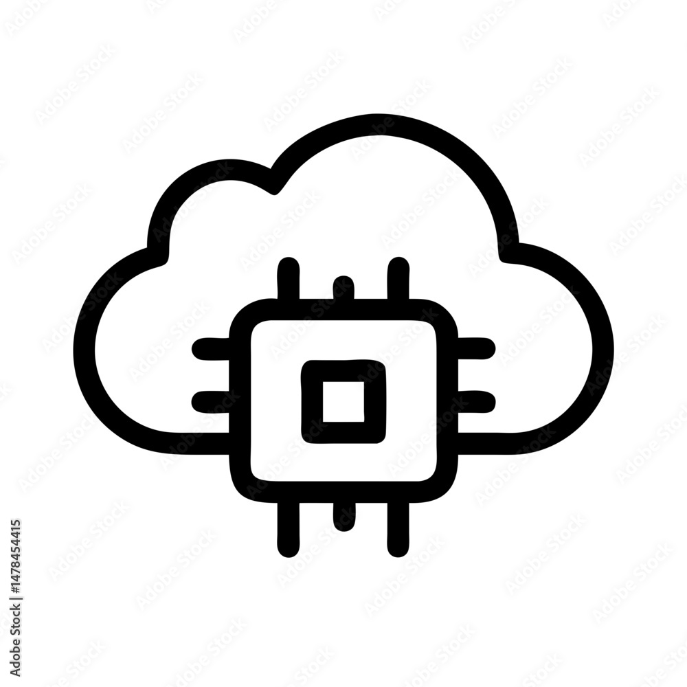 Poster ai chip in cloud silhouette on transparent background for web and graphic design