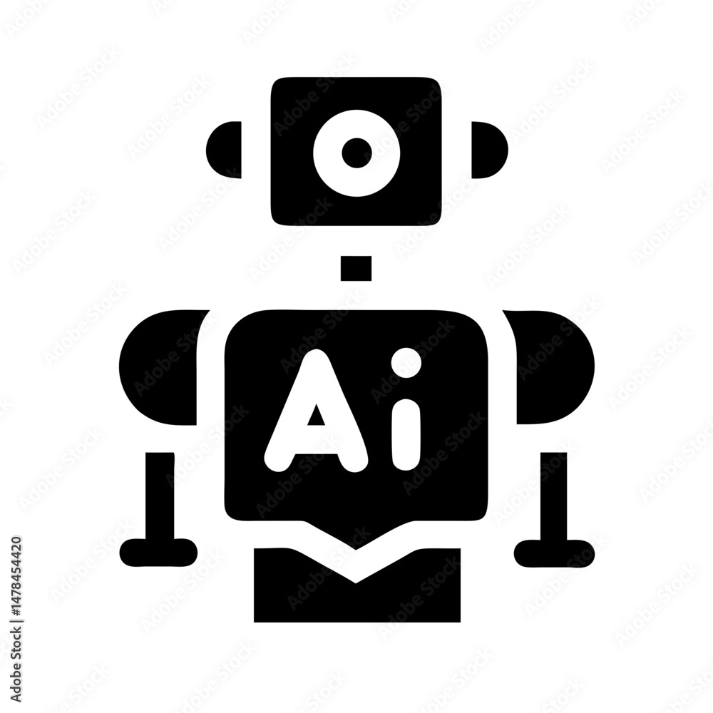 Poster ai in robotic system silhouette on transparent background for web and graphic design