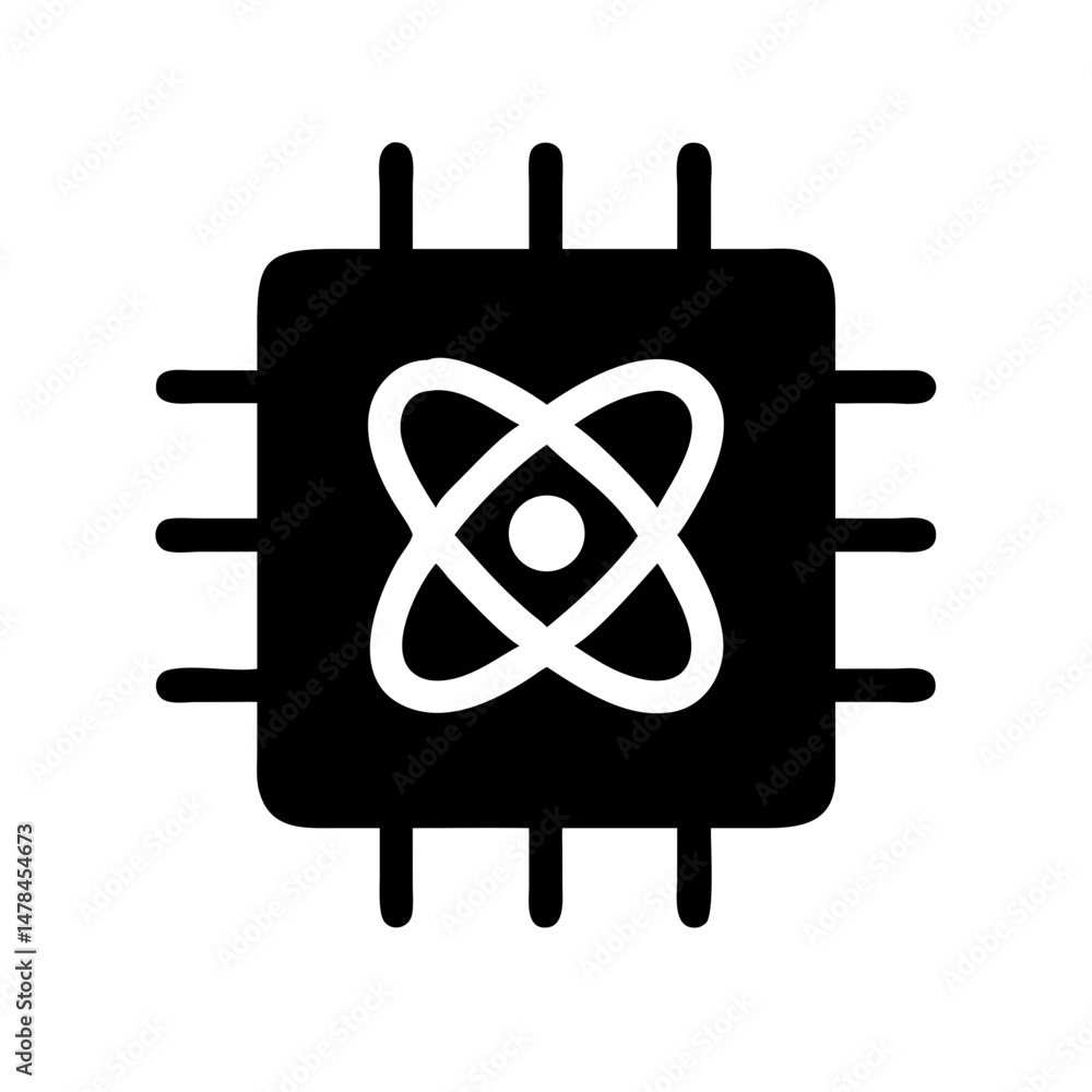 Poster atom chip silhouette on transparent background for web and graphic design