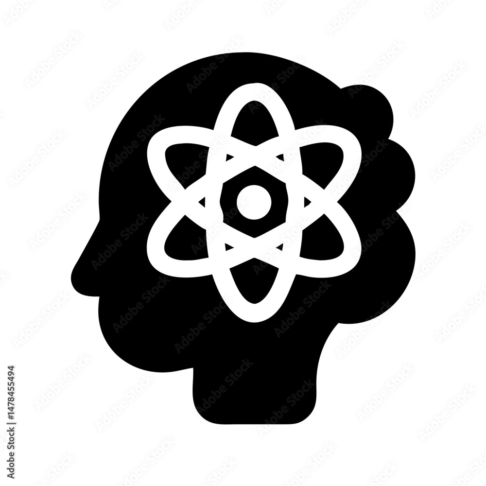 Aufkleber brain with atom silhouette on transparent background for web and graphic design