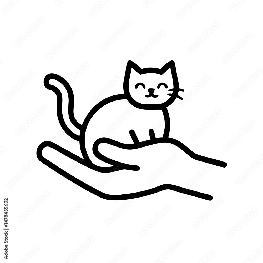 Poster cat in hand on transparent background for web and graphic design