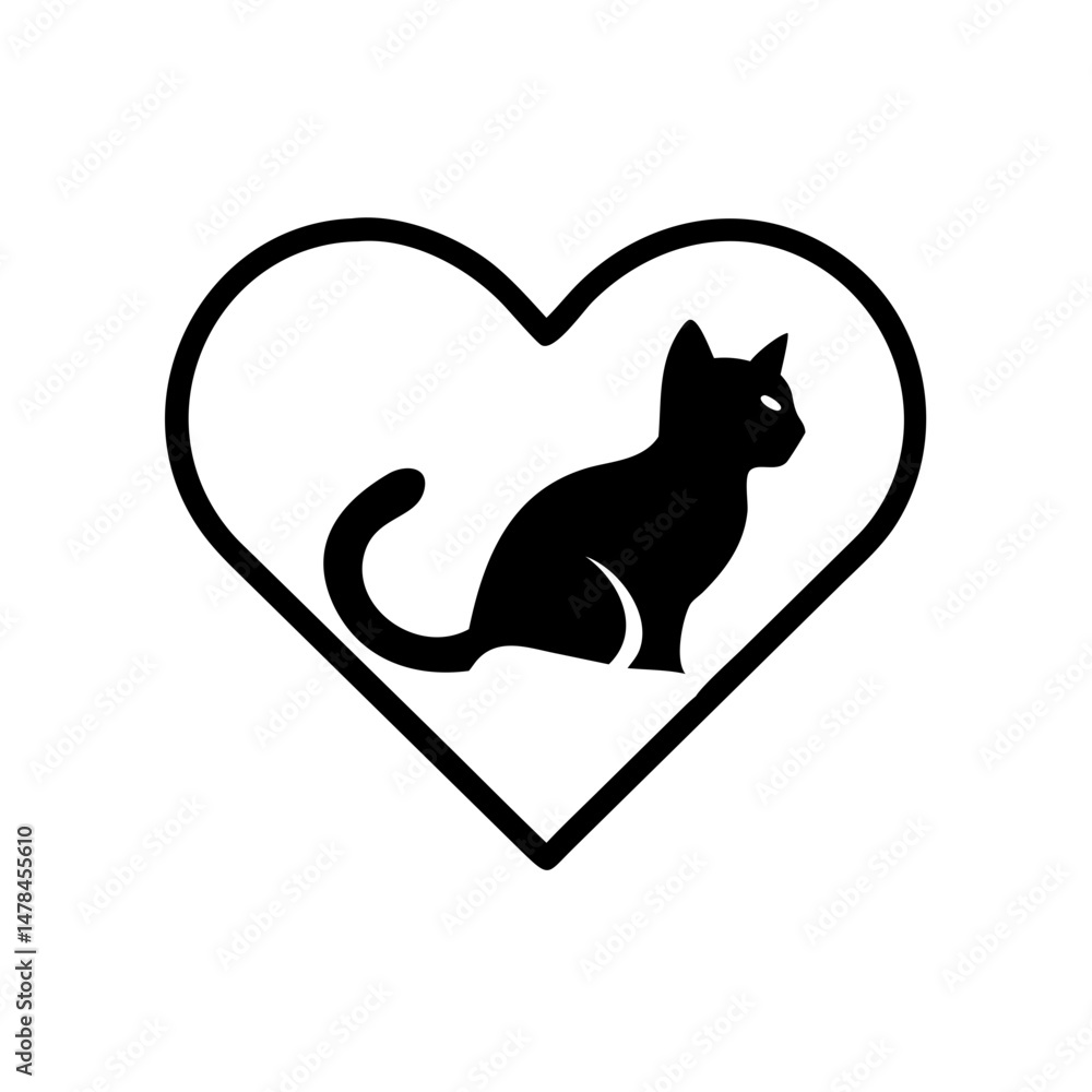 Aufkleber cat in heart on transparent background for web and graphic design