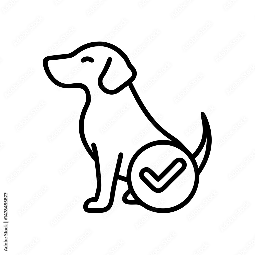 Poster dog approval check on transparent background for web and graphic design