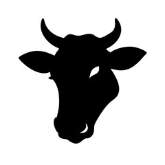 Cow head silhouette on transparent background for web and graphic design