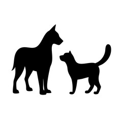 Dog and cat silhouette on transparent background for web and graphic design