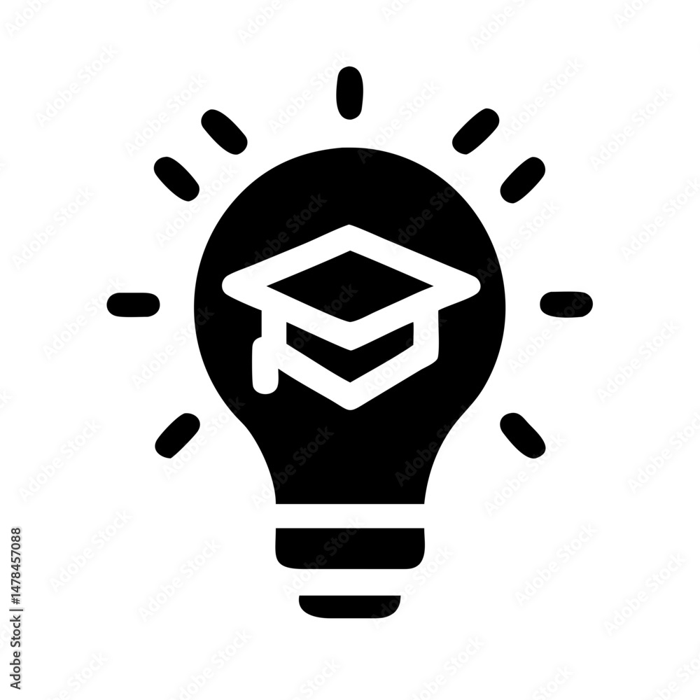 Poster idea bulb with graduation cap silhouette on transparent background for web and graphic design