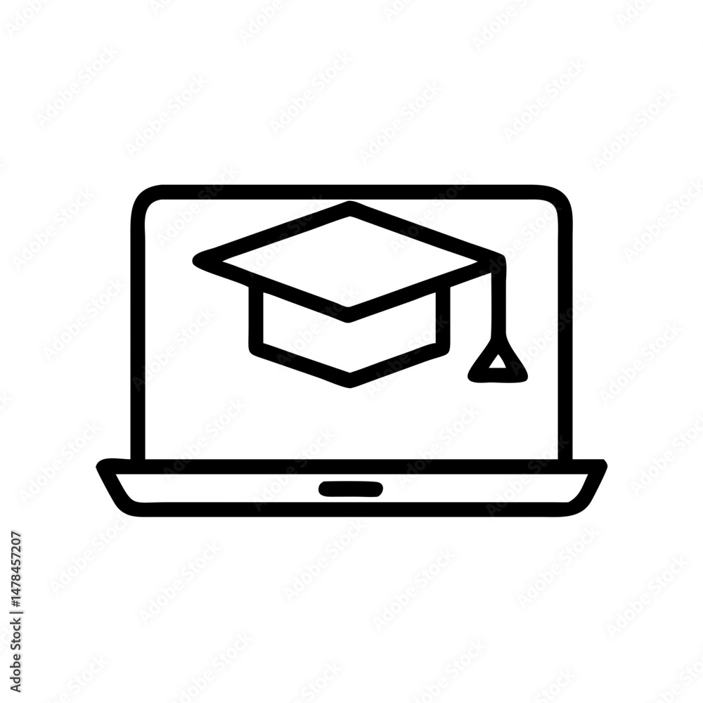 Poster laptop with graduation cap on transparent background for web and graphic design