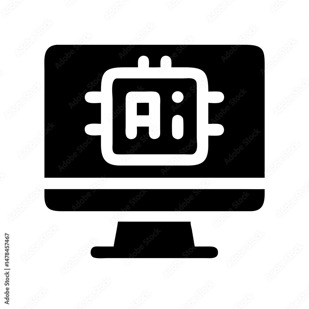 Aufkleber monitor with ai chip silhouette on transparent background for web and graphic design