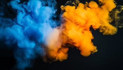 Yellow and Blue Smoke Explosion on Black Background
