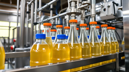 Industrial process of bottling liquid products.