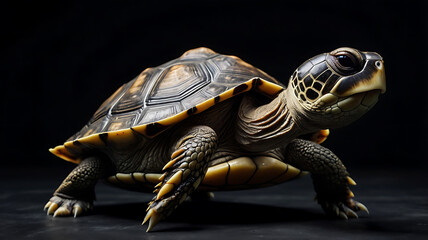 Obraz premium A detailed studio shot of a turtle against a dark background, full body view.