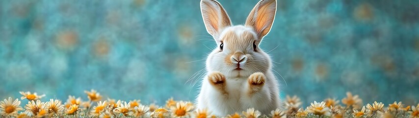Obraz premium Adorable bunny amidst flowers