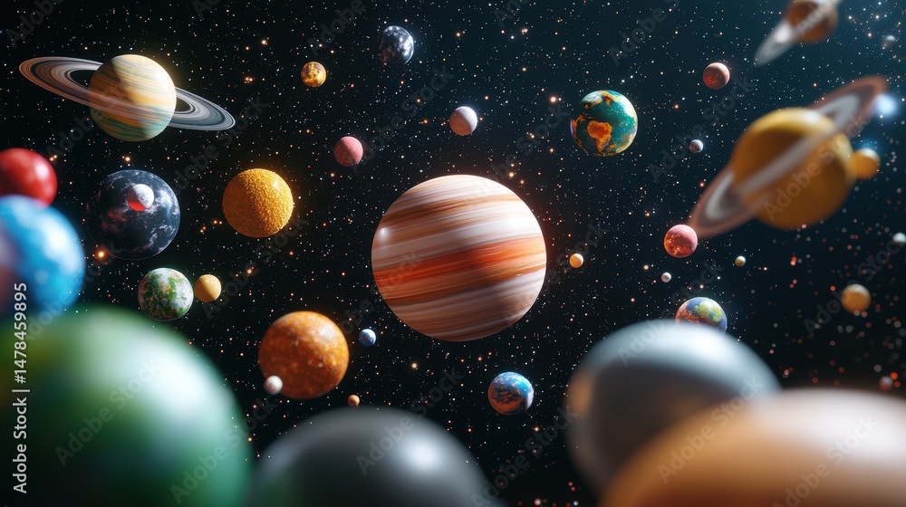 Poster vibrant array of planets in a cosmic space environment