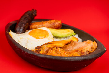 Paisa tray the most representative dish of Colombia and the emblem of Antioquia gastronomy