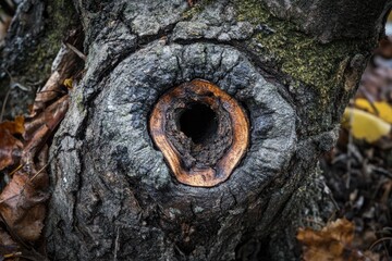 Hollowed tree trunk, autumnal decay