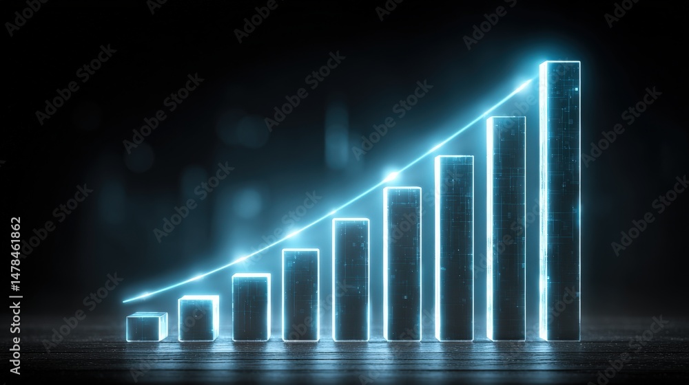 Poster digital graph showing steady growth in futuristic style