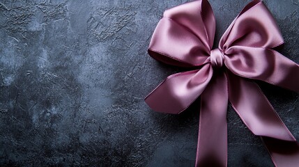 Elegant mauve ribbon bow on dark textured background for celebrations