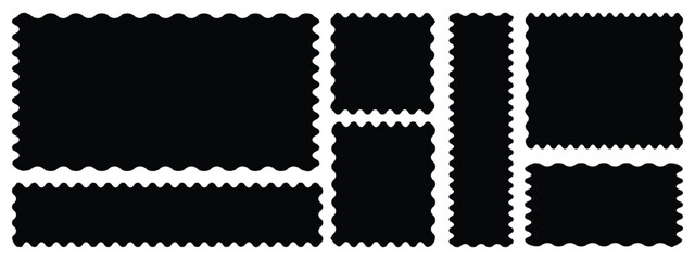 Zig zag wavy edge rectangle frame or border shapes set. jagged geometric rectangular. Abstract elements for promo material, web template, stickers, or social media design. Vector illustration.