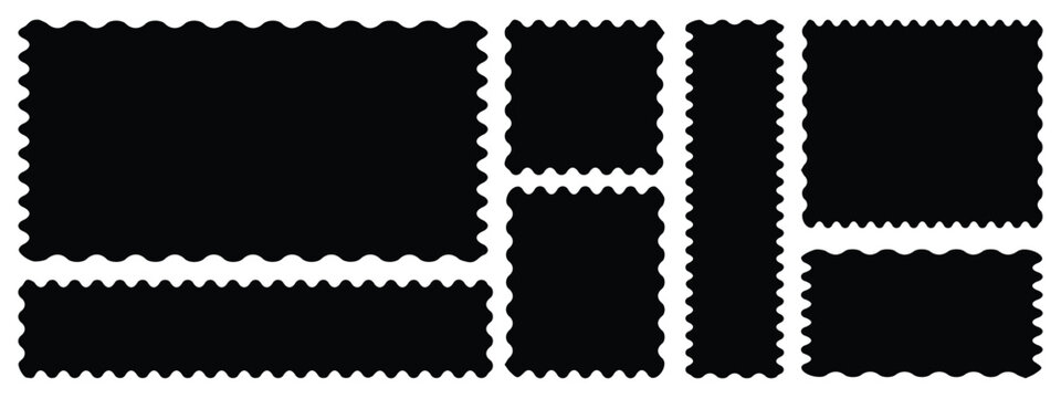 Zig zag wavy edge rectangle frame or border shapes set. jagged geometric rectangular. Abstract elements for promo material, web template, stickers, or social media design. Vector illustration.