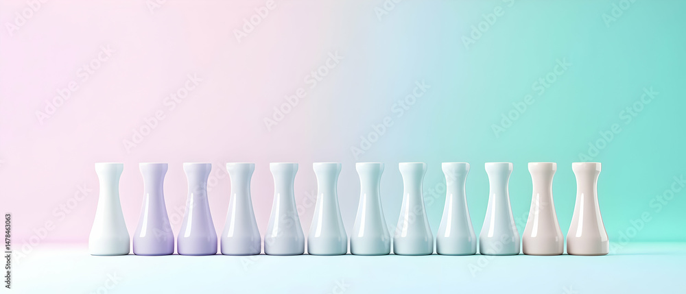 Poster Pastel Colored Vases In Row Against Gradient Background