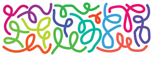  Abstract Color Line Shapes. Gradient Waves Pattern on a Black Background. Vector Swirl Rainbow Ribbons. Fluid Graphics Element Design