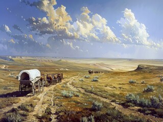 Wagon Train Journey Through the Prairie