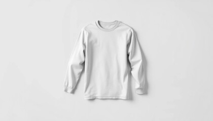 Clean presentation of a blank white long sleeve t-shirt apparel, perfect for mockup designs and retail display advertisement product