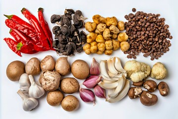 Colorful array of fresh vegetables and spices, perfect for healthy cooking.